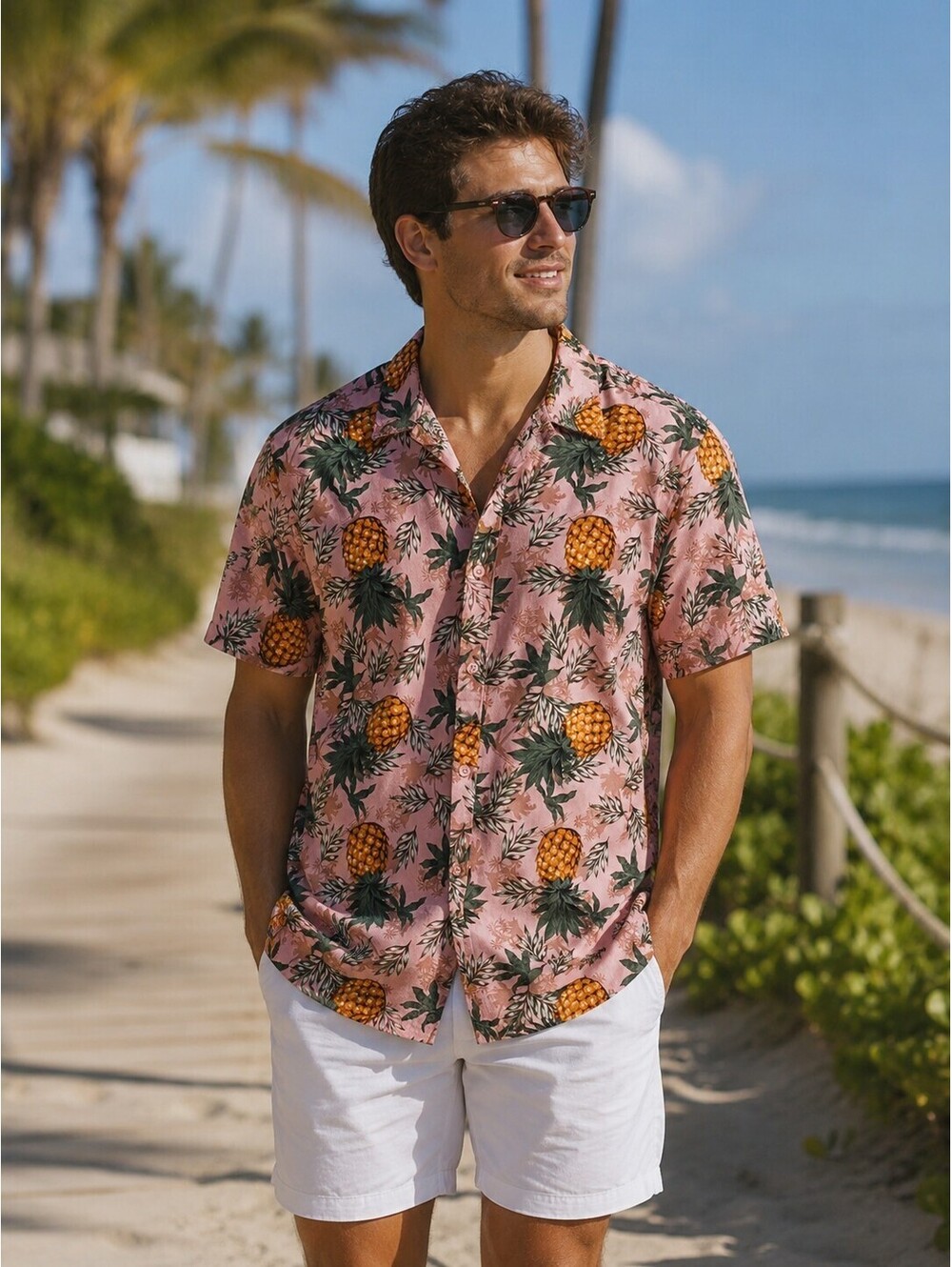 Surf Society Pineapple Hawaiian Shirt Men's Lg Short Sleeve Button Up NWT